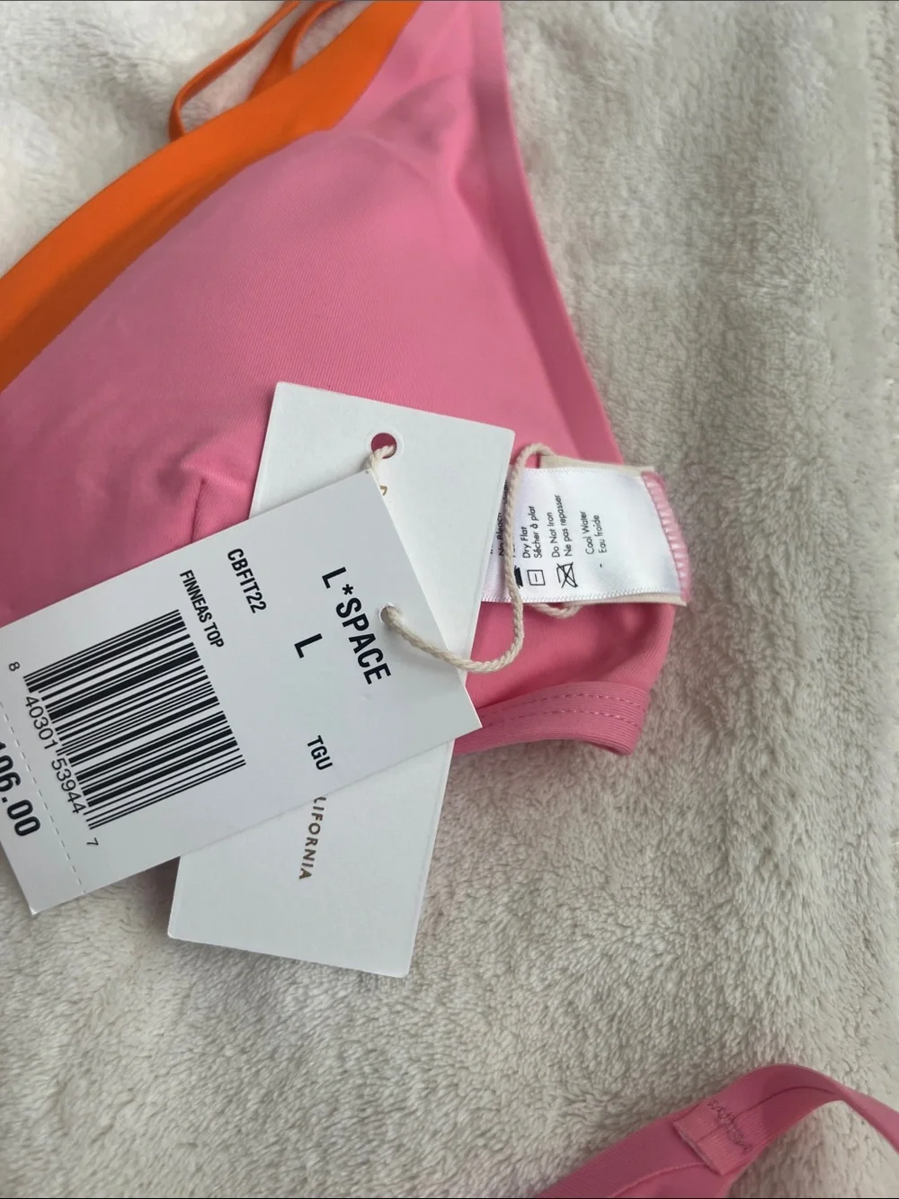NWT | l*space Pink with Orange Trim Two-Piece Bikini, Size L